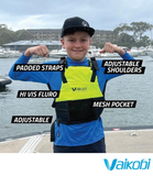 Vaikobi Kids PFD 7-10 Years - Fluro Yellow/Black - Next Level Kayaking Hobart Tasmania Australia Coaching Paddling Shop Safety