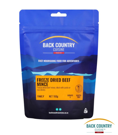 Back Country Cuisine Freeze Dried Beef Mince Meal Compliment - Next Level Kayaking, Coaching Paddling Shop Packraft Camping Food Nutrition, Hobart, Tasmania, Australia